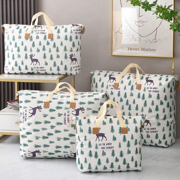 1 pieza Bolsa de almacenamiento impresa en tela no tejida impermeable y a prueba de humedad para ropa, edredones y artículos para el hogar, plegable y compacta, disponible en múltiples tamaños y diseños