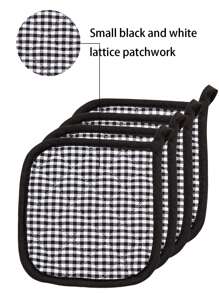4pcs Plaid Cotton Insulation Heat Resistant Mat, Christmas Trivet Set Suitable For Kitchen Hot Pot Rack, Oven Pads For Cooking, Baking, Black Color