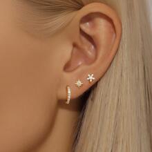 3 pièces Ensemble de boucles d'oreilles créoles en acier inoxydable pour femmes, plaqué or 18 carats, boucles d'oreilles rondes Huggie avec zirconium en forme d'étoile, bijoux de mariage