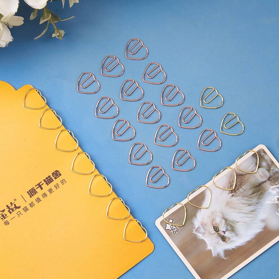 200PCS Metal Heart-Shaped Paper Clips, Label Clips, Suitable For Organizing Office Stationery And Daily Office Decoration Paper, Mother's Day Gifts And Perfect Holiday Gifts, Bookmark Supplies, Stationery, Valentine's Day, Birthdays