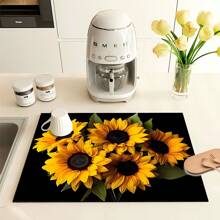 1pc Sunflower Pattern Printed Absorbent Mat, Home Decor, Suitable For Espresso Machine Countertop, Sink Drain, Faucet, Bathroom Vanity, Kitchen & Bathroom Accessories - FULSD283 - View 2