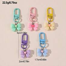 5pcs Colorful Spring-Themed Macaron Bow Metal Spinning Keychains, Cute Cartoon Design