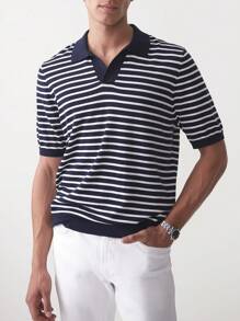 Camisa polo masculina casual listrada de manga curta, roupa de verão, Páscoa, roupas masculinas, camiseta masculina, férias masculinas, blusa de verão, dia dos pais, viagem ao ar livre para a praia, fresca e respirável