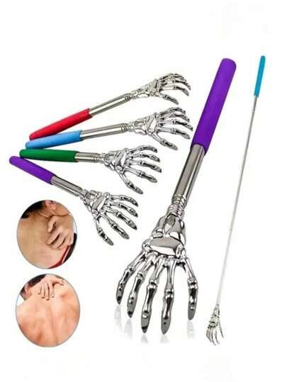 可伸缩背部抓痒器，不锈钢便携式伸缩橡胶手柄背部抓痒器，适用于感恩节、生日、圣诞节礼物