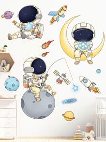 2 件太空主题墙贴，宇航员飞船和气球和星星可移除墙贴，装饰房间装饰家居装饰墙壁装饰浴室装饰墙壁艺术厨房家居装饰客厅墙纸家居装饰卧室装饰房间装饰用品客厅装饰 - 彩色 - 查看 14