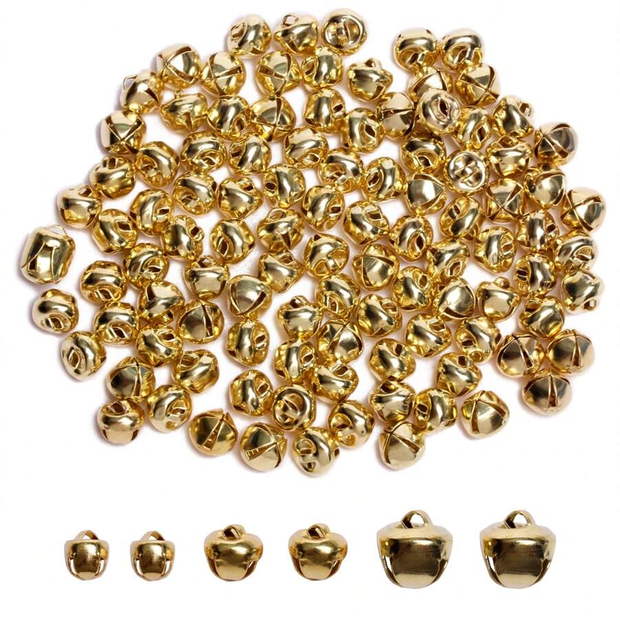 100/50Pcs/Lot 6mm/8mm/10mm Golden Nickel Color Christmas Jingle Bells Pendant DIY Mini Bell For Xmas Earrings Decoration - 金色 - 查看 1