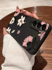 花朵手机壳 1 件手绘简约百合花线条艺术复古图案柔软防滑手机壳，适合 //Redmi//OPPO/Honor 防水防震防摔防刮