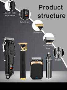LQT 专业无绳理发器 4 合 1 套装，可调节多功能毛发修剪器，带往复式电动剃须刀 - 鬓角修剪器、鼻毛修剪器、USB 充电式、沙龙和家庭选择、父亲节礼物 - 彩色 - 查看 4