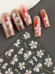 1pc Embossed Pink Floral Handpainting Nail Art Sticker - Pink - View 2