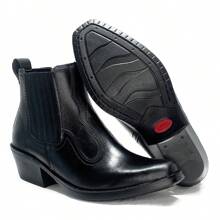 CS COMPRE SHOES Men's Genuine Leather Country Boot With Brown Leather Toe And Stitched Sole Kapell - 黑色 - 查看 3