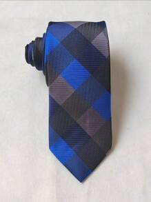 Men's Casual Colorful Plaid Slim Tie(5.5cm) - 寶藍色 - 查看 1