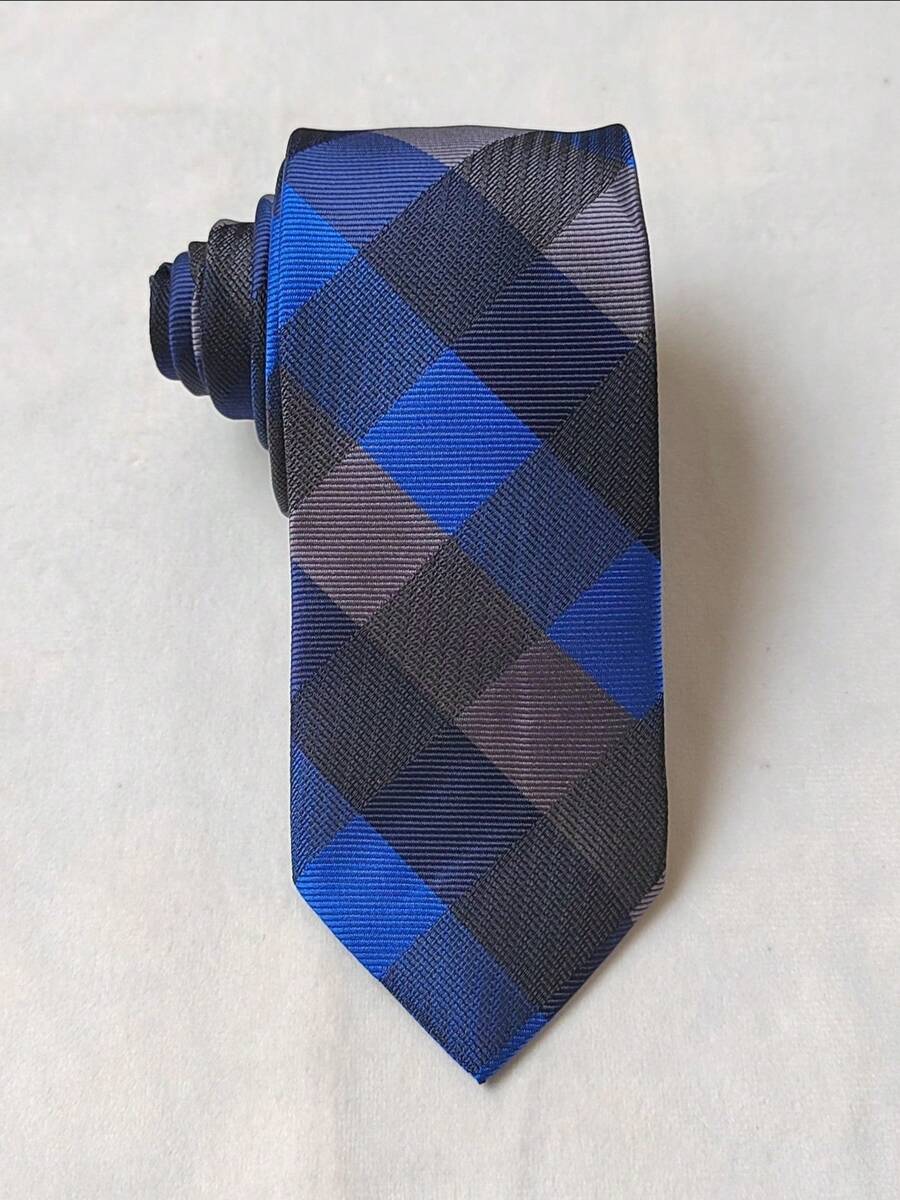 Men's Casual Colorful Plaid Slim Tie(5.5cm) - 寶藍色 - 查看 1