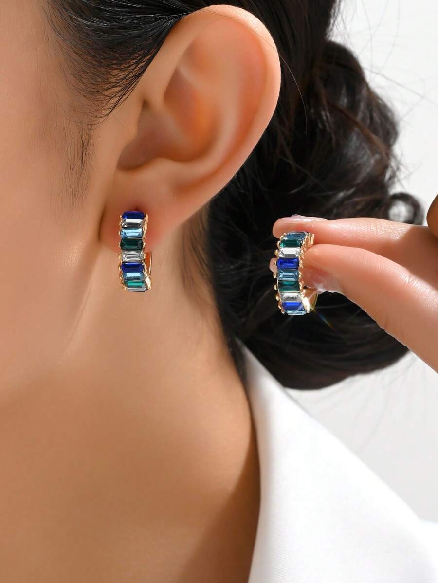 1 对优雅多色亚克力女士耳环，糖果色派对珠宝，母亲节、教师节、情人节约会、度假礼物 - 藍白綠 - 查看 1