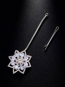 1 件新款花朵复古图案传统头饰，时尚水钻头链，适合女士头饰 Tikka