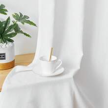 2 Pcs Polyester Linen Solid Color Rod Pocket Curtains Simple And Stylish Nordic Style Curtains Transparent Privacy Curtains For Bedroom And Living Room Use Lightweight Modern Minimalist Solid Color Decoration - 白色 - 查看 2