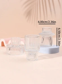 3pcs Set Striped Glass Candle Holders, Dual Use For Thick & Thin Candles, Elegant Home Decor Candle Holder Set Gifts Birthday Graduation,Wedding