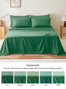 1 pieza Sábana de cama individual, 80gsm de microfibra súper suave, hipoalergénica, transpirable, lavable a máquina, resistente a las arrugas, resistente a la decoloración, resistente a la contracción, unicolor, poliéster, tejido duradero, ropa de cama para el hogar y la escuela - menta profunda - Ver 9