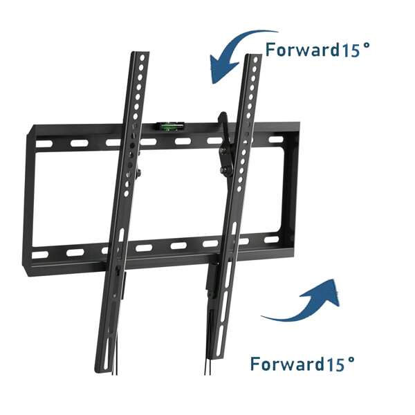 Soporte de pared para TV de 26-65 pulgadas para TV LCD/LED/OLED/Plasma, soporte de TV ultrafino inclinable, capacidad de carga máxima 55 kg, adecuado para orificios de TV de hasta 400 x 400 mm, arriba y abajo - 15 + 15 ° (accesorios de instalación incluidos).