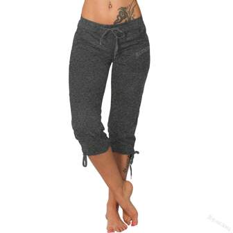 Women's Fashion Mid Waist Drawstring Pocket Capri Pants, Casual Trousers For Spring & Summer