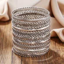 RINTOLER 19pcs Unique Geometric Hollow Woven Bracelet Set, Diameter 6.8cm (Please Confirm The Product Size Is Suitable Before Purchasing.) - ZJ10589-19 Pieces Of Silver Bracelet - View 5