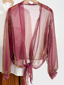 1 peça xale protetor solar decorativo de material chiffon brilhante de cor sólida feminino, cardigan de proteção solar de estilo fofo adequado para primavera, verão, outono, viagens ao ar livre