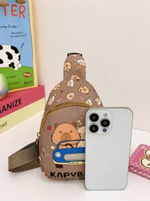 Capybara Pattern Kids Waist Bag, Cartoon Fashion Girls Mini Chest Bag, Casual Sling Crossbody Bag For Boys Toddler, Lightweight