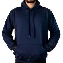 Men's Sweatshirts Plain Flannel Kangaroo Top Cold Hooded - 藏蓝色 - 查看 1