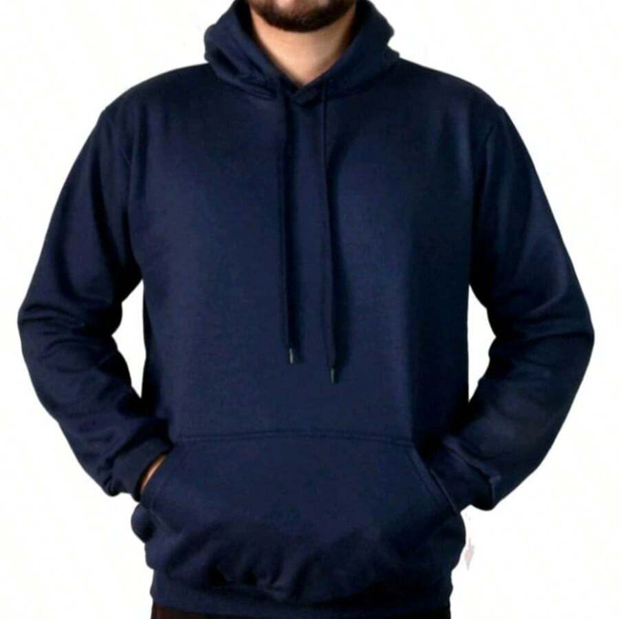 Men's Sweatshirts Plain Flannel Kangaroo Top Cold Hooded - 藏蓝色 - 查看 1