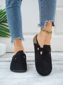 2025 Spring/Summer New Fashion Women Cute Comfortable Thick Sole Sandals, Women Elegant Flat Sandals, Resort Style Beach Shoes, Slip-On Flat Shoes, Suitable For Dresses, Beach Or Apartment, Black, White, Khaki, Brown, Coffee, Beige, Formal Shoes, Holiday Sandals, Bohemian Style Beach Walking Shoes, Flat Loafers, Thick Sole Flat Sandals - Black - View 4