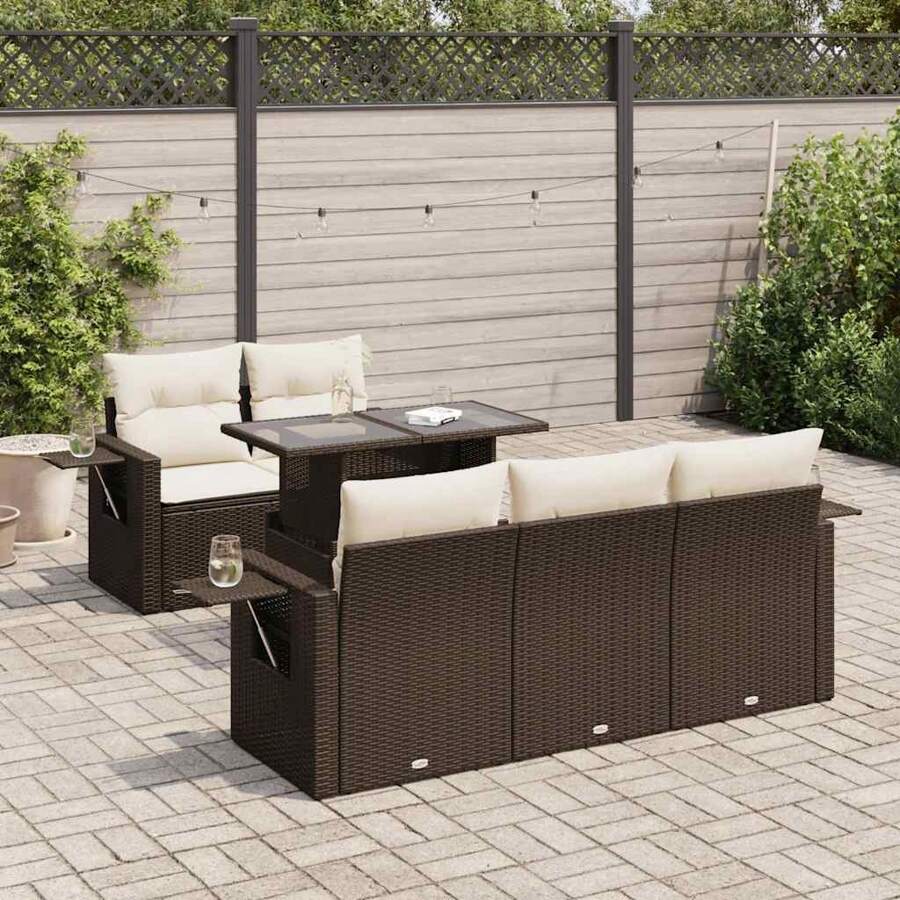 Salon de jardin avec coussins 6 pièces en résine tressée marron