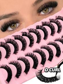 Rikuaild 10 Pairs D Curl Russian Faux Mink Lashes, Fluffy & Thick, Reusable, Natural & Voluminous - 濃密款 - 查看 1