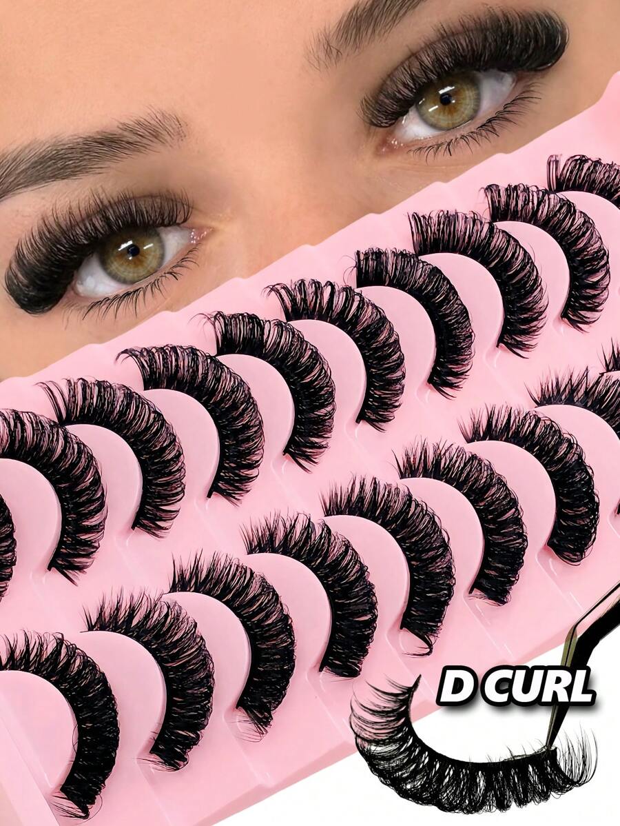Rikuaild 10 Pairs D Curl Russian Faux Mink Lashes, Fluffy & Thick, Reusable, Natural & Voluminous - 濃密款 - 查看 1