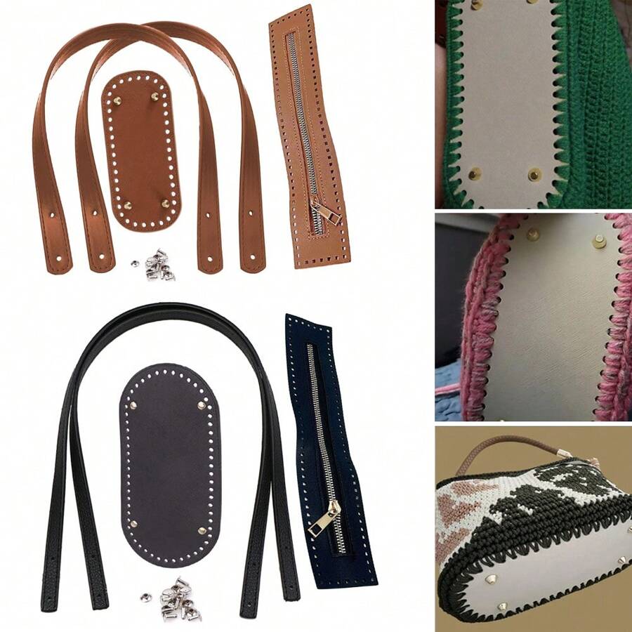 4pcs/Set 45cm Knit Bag Bottom Strap, Handmade Weaving Bag Handle Strap & Zipper Accessory - Multicolor - View 1