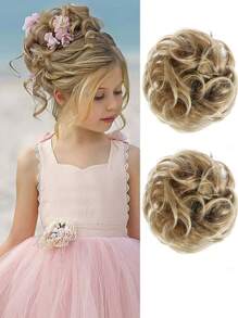 接发自然造型卷发凌乱发髻发箍儿童黑色 6 英寸合成发束年轻自然儿童假发日常假发 - 彩色 - 查看 19