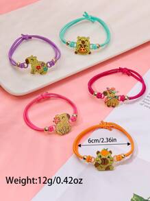 6pcs/Set Girls Cartoon Cute Capybara Cat Elastic Bracelets - Multicolor - View 2
