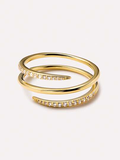 Light Luxury Prom Jewelry 925 Sterling Silver Spiral Shape Inlaid Zirconia Gold Plated Adjustable Rings For Women Daily Wear