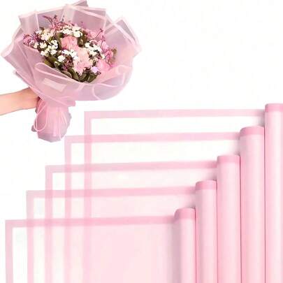 40pcs Floral Wrapping Paper, Bouquet Packaging Paper, Gold Trim, Korean Style, Suitable For DIY Crafts, Gift Wrapping, Decoration, Floral Supplies, 23 X 23 Inches, Tissue Paper, Thin Paper, Bouquet Supplies (Pink)