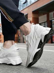 Men Height Increasing Shoes, 8cm/3.15in Invisible Height Increase, Fashionable Thick Sole Chunky Sneakers, Breathable Running Shoes, Men Invisible Casual Sneakers, White Mesh Shoes, New 2025 Style, Increased Insole Shoes, Dark Color, Plus Size 45-46