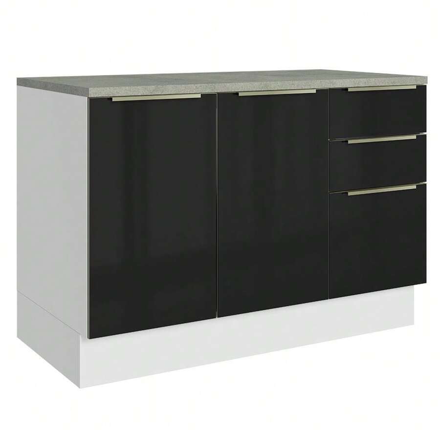 Gabinete Bajo Cocina Madesa Lux 120cm Con Encimera Blanco/Negro - Blanco y Negro - Ver 1