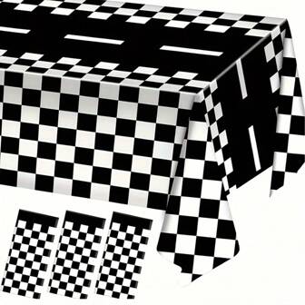 Racing Themed Disposable Tablecloth - Black & White Checkered, Suitable For Parties, Weddings, Birthdays - PE Plastic, 54 Inches X 108 Inches, Party Decoration