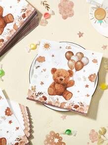 50pcs/25pcs, 13*13IN/33*33CM Brown Teddy Bear Themed Disposable Paper Napkins, Suitable For Various Theme Parties And Daily Use, Enhance The Festival Atmosphere
