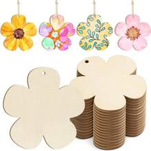12/24 Pcs DIY Wooden Floral Decor Pieces - Colorful Spring Decorative Cutouts With Ropes, Suitable For Hanging, Floral Decor, Wooden Floral Cutouts, Florals