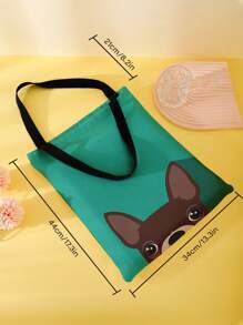 1 Stück süße Cartoon Boston Terrier Muster Leinwand Tragetasche, Damen Handtasche, lässige Shopper Tasche mit großer Kapazität, vielseitige Schultertasche, neu im Herbst/Winter Schultertasche mit großer Kapazität