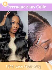 13 * 4 前蕾丝假发,周围有婴儿头发,黑色自然色,预烫发际线,波浪长发,适合各种人种,日常派对使用,透明蕾丝无胶,8-36 英寸 - 黑色 - 查看 2