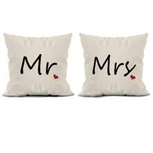 2pcs 45cmx45cm Mr & Mrs Single Sided Printed Throw Pillow Case Set - Multicolor - View 1