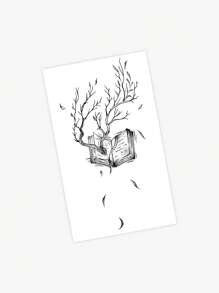 Cyan sea 1pc Black Minimalist Withered Tree Magic Book Falling Leaves Temporary Tattoo, Personal Semi-Permanent Waterproof Non-Reflective Sticker Arm Fake Tattoo Suitable For Fashion People