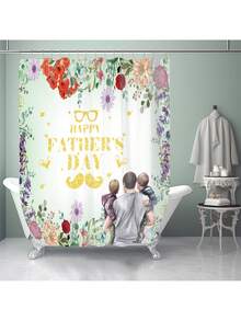 1pc/4pcs Father's Day Printed Multifunctional Decorative Bathroom Waterproof Shower Curtain With 12 Hooks, Bathroom Non-Slip Mat, U-Shaped Floor Mat And Round Toilet Seat Cover, Bathroom Set For All Scenarios Back To School