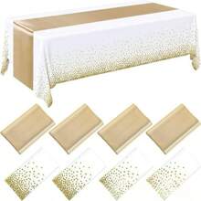 2pcs/Set Disposable Table Decoration Set, Includes 1 Plastic Polka Dot Tablecloth & 1 Rose Gold Satin Table Runner, Suitable For Wedding, Birthday, Christmas, New Year Party, Room Decoration