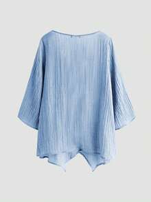 Simple Embroidered Plus Size Women's Shirt - Baby Blue - View 2