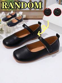 1 Pair Black Girls Flat Shoes, PU Hook And Loop Adjustable Round Toe TPR Non-Slip Comfortable Lightweight Solid Color Dance Shoes/Ballet Flats, Suitable For 5-14 Years Old Elementary & Middle School Students, Campus, Festival Activities And Indoor/Outdoor Casual Wear In All Seasons - Black - View 6